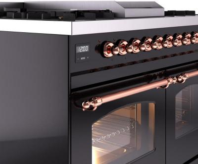 40" ILVE Nostalgie II Dual Fuel Liquid Propane Freestanding Range in Glossy Black with Copper Trim - UPD40FNMP/BKP LP