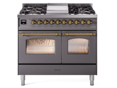 40" ILVE Nostalgie II Dual Fuel Liquid Propane Freestanding Range in Matte Graphite with Brass Trim - UPD40FNMP/MGG LP