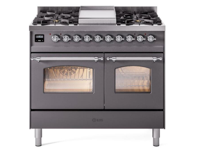 40" ILVE Nostalgie II Dual Fuel Liquid Propane Freestanding Range in Matte Graphite with Chrome Trim - UPD40FNMP/MGC LP