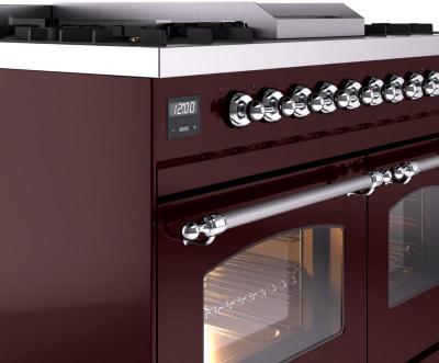 40" ILVE Nostalgie II Dual Fuel Liquid Propane Freestanding Range in Burgundy with Chrome Trim - UPD40FNMP/BUC LP