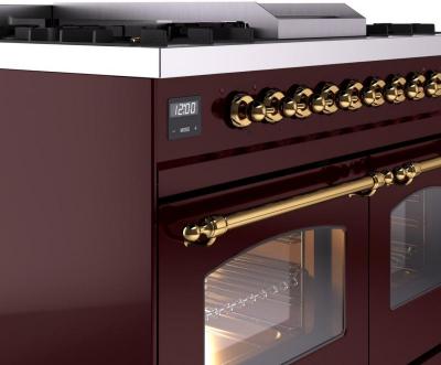 40" ILVE Nostalgie II Dual Fuel Liquid Propane Freestanding Range in Burgundy with Brass Trim - UPD40FNMP/BUG LP