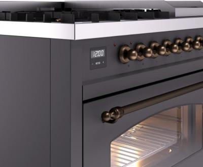 48" ILVE Nostalgie II Dual Fuel Natural Gas Freestanding Range in Matte Graphite with Bronze Trim - UP48FNMP/MGB NG