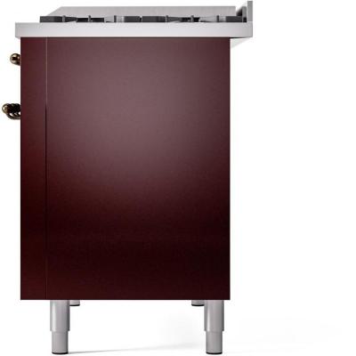 48" ILVE Nostalgie II Dual Fuel Natural Gas Freestanding Range in Burgundy with Bronze Trim - UP48FNMP/BUB NG