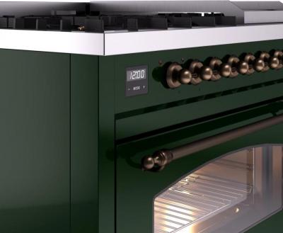 48" ILVE Nostalgie II Dual Fuel Natural Gas Freestanding Range in Emerald Green with Bronze Trim - UP48FNMP/EGB NG