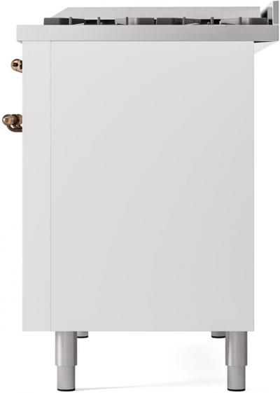 48" ILVE Nostalgie II Dual Fuel Natural Gas Freestanding Range in White with Bronze Trim - UP48FNMP/WHB NG