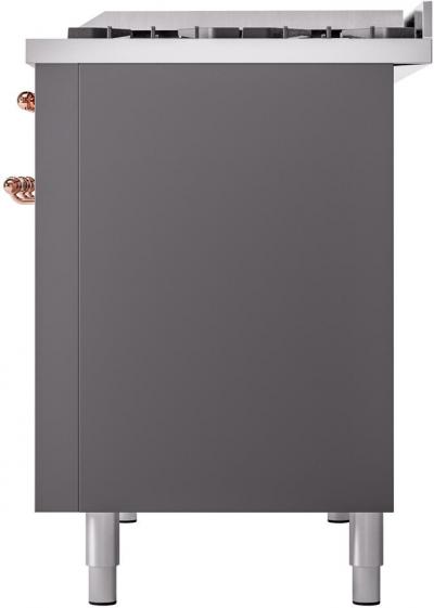 48" ILVE Nostalgie II Dual Fuel Liquid Propane Freestanding Range in Matte Graphite with Copper Trim - UP48FNMP/MGP LP