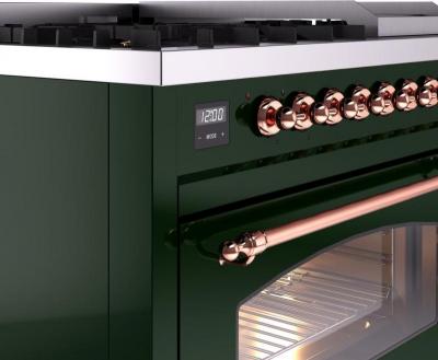 48" ILVE Nostalgie II Dual Fuel Liquid Propane Freestanding Range in Emerald Green with Copper Trim - UP48FNMP/EGP LP