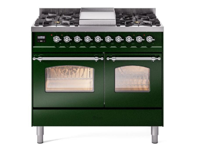 40" ILVE Nostalgie II Dual Fuel Liquid Propane Freestanding Range in Emerald Green with Chrome Trim - UPD40FNMP/EGC LP