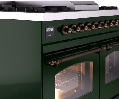 40" ILVE Nostalgie II Dual Fuel Liquid Propane Freestanding Range in Emerald Green with Bronze Trim - UPD40FNMP/EGB LP