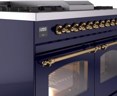 40" ILVE Nostalgie II Dual Fuel Liquid Propane Freestanding Range in Blue with Brass Trim - UPD40FNMP/MBG LP