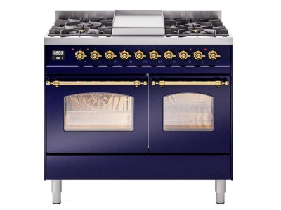 40" ILVE Nostalgie II Dual Fuel Liquid Propane Freestanding Range in Blue with Brass Trim - UPD40FNMP/MBG LP