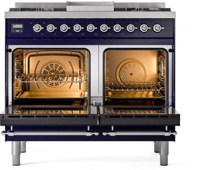 40" ILVE Nostalgie II Dual Fuel Liquid Propane Freestanding Range in Blue with Chrome Trim - UPD40FNMP/MBC LP