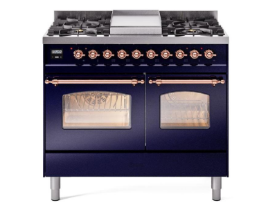 40" ILVE Nostalgie II Dual Fuel Liquid Propane Freestanding Range in Blue with Copper Trim - UPD40FNMP/MBP LP