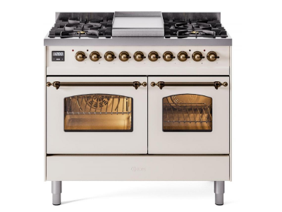 40" ILVE Nostalgie II Dual Fuel Liquid Propane Freestanding Range in Antique White with Bronze Trim - UPD40FNMP/AWB LP