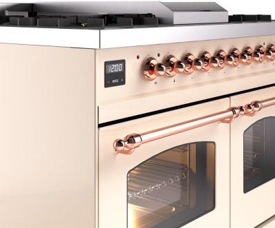 40" ILVE Nostalgie II Dual Fuel Liquid Propane Freestanding Range in Antique White with Copper Trim - UPD40FNMP/AWP LP