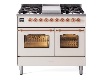 40" ILVE Nostalgie II Dual Fuel Liquid Propane Freestanding Range in Antique White with Copper Trim - UPD40FNMP/AWP LP