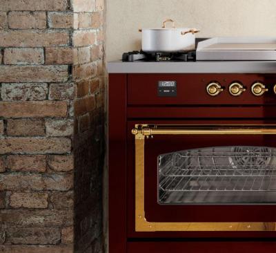 40" ILVE Nostalgie II Dual Fuel Natural Gas Freestanding Range in Stainless Steel with Brass Trim - UPD40FNMP/SSG NG