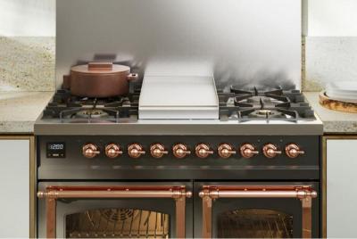 40" ILVE Nostalgie II Dual Fuel Natural Gas Freestanding Range in Matte Graphite with Copper Trim - UPD40FNMP/MGP NG