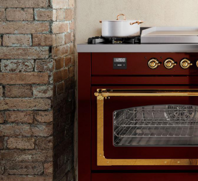 40" ILVE Nostalgie II Dual Fuel Natural Gas Freestanding Range in Burgundy with Copper Trim - UPD40FNMP/BUP NG