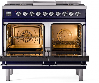 40" ILVE Nostalgie II Dual Fuel Natural Gas Freestanding Range in Blue with Chrome Trim - UPD40FNMP/MBC NG