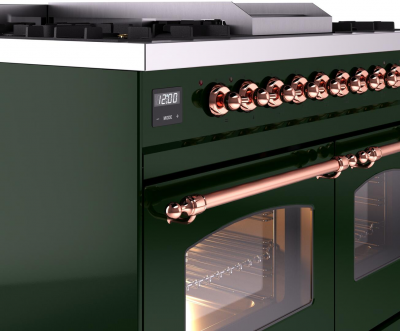 40" ILVE Nostalgie II Dual Fuel Natural Gas Freestanding Range in Emerald Green with Copper Trim - UPD40FNMP/EGP NG