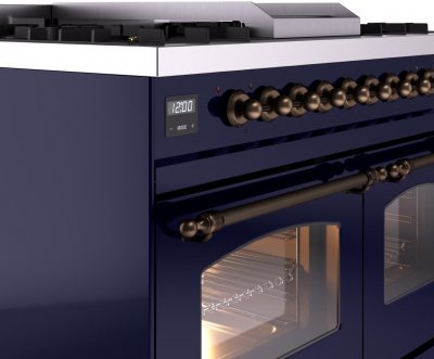 40" ILVE Nostalgie II Dual Fuel Natural Gas Freestanding Range in Blue with Bronze Trim - UPD40FNMP/MBB NG