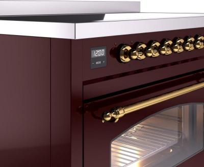 48" ILVE Nostalgie II Electric Freestanding Range in Burgundy with Brass Trim - UPI486NMP/BUG