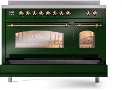 48" ILVE Nostalgie II Electric Freestanding Range in Emerald Green with Brass Trim - UPI486NMP/EGG