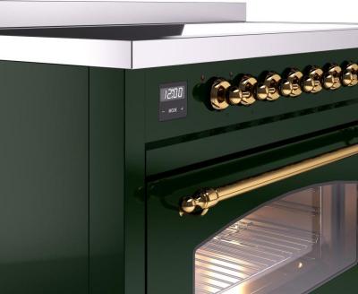 48" ILVE Nostalgie II Electric Freestanding Range in Emerald Green with Brass Trim - UPI486NMP/EGG