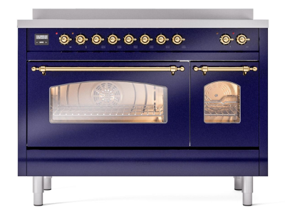 48" ILVE Nostalgie II Electric Freestanding Range in Blue with Brass Trim - UPI486NMP/MBG