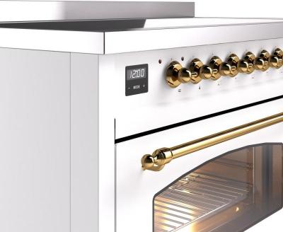 48" ILVE Nostalgie II Electric Freestanding Range in White with Brass Trim - UPI486NMP/WHG