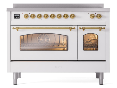 48" ILVE Nostalgie II Electric Freestanding Range in White with Brass Trim - UPI486NMP/WHG