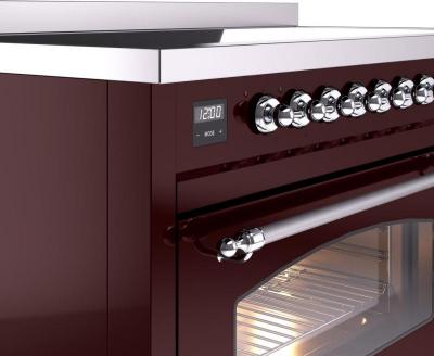 48" ILVE Nostalgie II Electric Freestanding Range in Burgundy with Chrome Trim - UPI486NMP/BUC