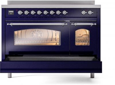 48" ILVE Nostalgie II Electric Freestanding Range in Blue with Chrome Trim - UPI486NMP/MBC