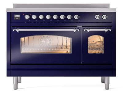 48" ILVE Nostalgie II Electric Freestanding Range in Blue with Chrome Trim - UPI486NMP/MBC