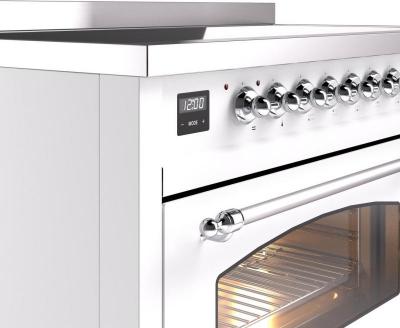 48" ILVE Nostalgie II Electric Freestanding Range in White with Chrome Trim - UPI486NMP/WHC