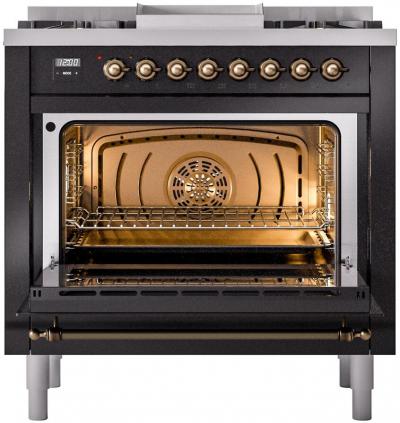 36" ILVE Professional Plus II Dual Fuel Natural Gas Freestanding Range with Bronze Trim - UP36FNMP/BKB NG