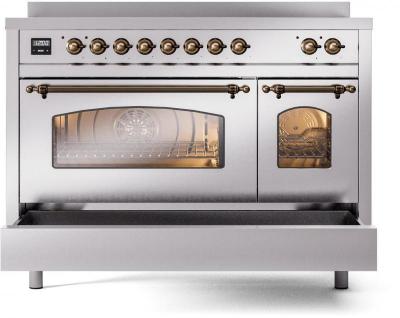 48" ILVE Nostalgie II Electric Freestanding Range in Stainless Steel with Bronze Trim - UPI486NMP/SSB