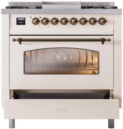 36" ILVE Professional Plus II Dual Fuel Natural Gas Freestanding Range with Bronze Trim - UP36FNMP/AWB NG