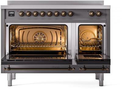 48" ILVE Nostalgie II Electric Freestanding Range in Matte Graphite with Bronze Trim - UPI486NMP/MGB