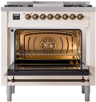 36" ILVE Professional Plus II Dual Fuel Natural Gas Freestanding Range with Bronze Trim - UP36FNMP/AWB NG