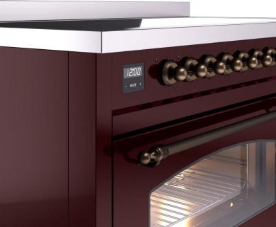 48" ILVE Nostalgie II Electric Freestanding Range in Burgundy with Bronze Trim - UPI486NMP/BUB