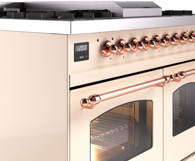 40" ILVE Nostalgie II Dual Fuel Natural Gas Freestanding Range in Antique White with Copper Trim - UPD40FNMP/AWP NG