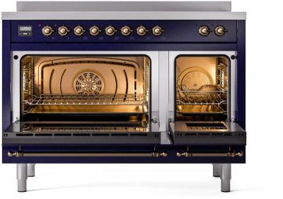 48" ILVE Nostalgie II Electric Freestanding Range in Blue with Bronze Trim - UPI486NMP/MBB