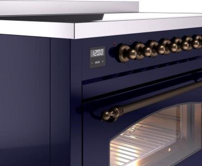 48" ILVE Nostalgie II Electric Freestanding Range in Blue with Bronze Trim - UPI486NMP/MBB