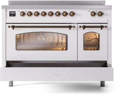 48" ILVE Nostalgie II Electric Freestanding Range in White with Bronze Trim - UPI486NMP/WHB