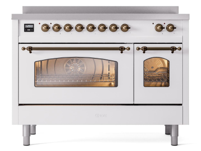 48" ILVE Nostalgie II Electric Freestanding Range in White with Bronze Trim - UPI486NMP/WHB