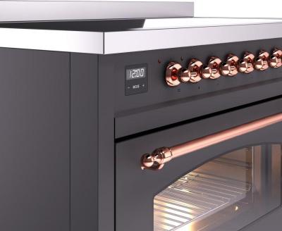 48" ILVE Nostalgie II Electric Freestanding Range in Matte Graphite with Copper Trim - UPI486NMP/MGP