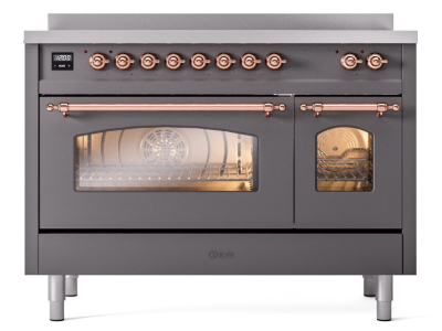 48" ILVE Nostalgie II Electric Freestanding Range in Matte Graphite with Copper Trim - UPI486NMP/MGP