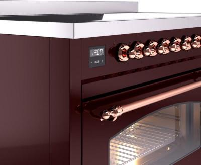 48" ILVE Nostalgie II Electric Freestanding Range in Burgundy with Copper Trim - UPI486NMP/BUP